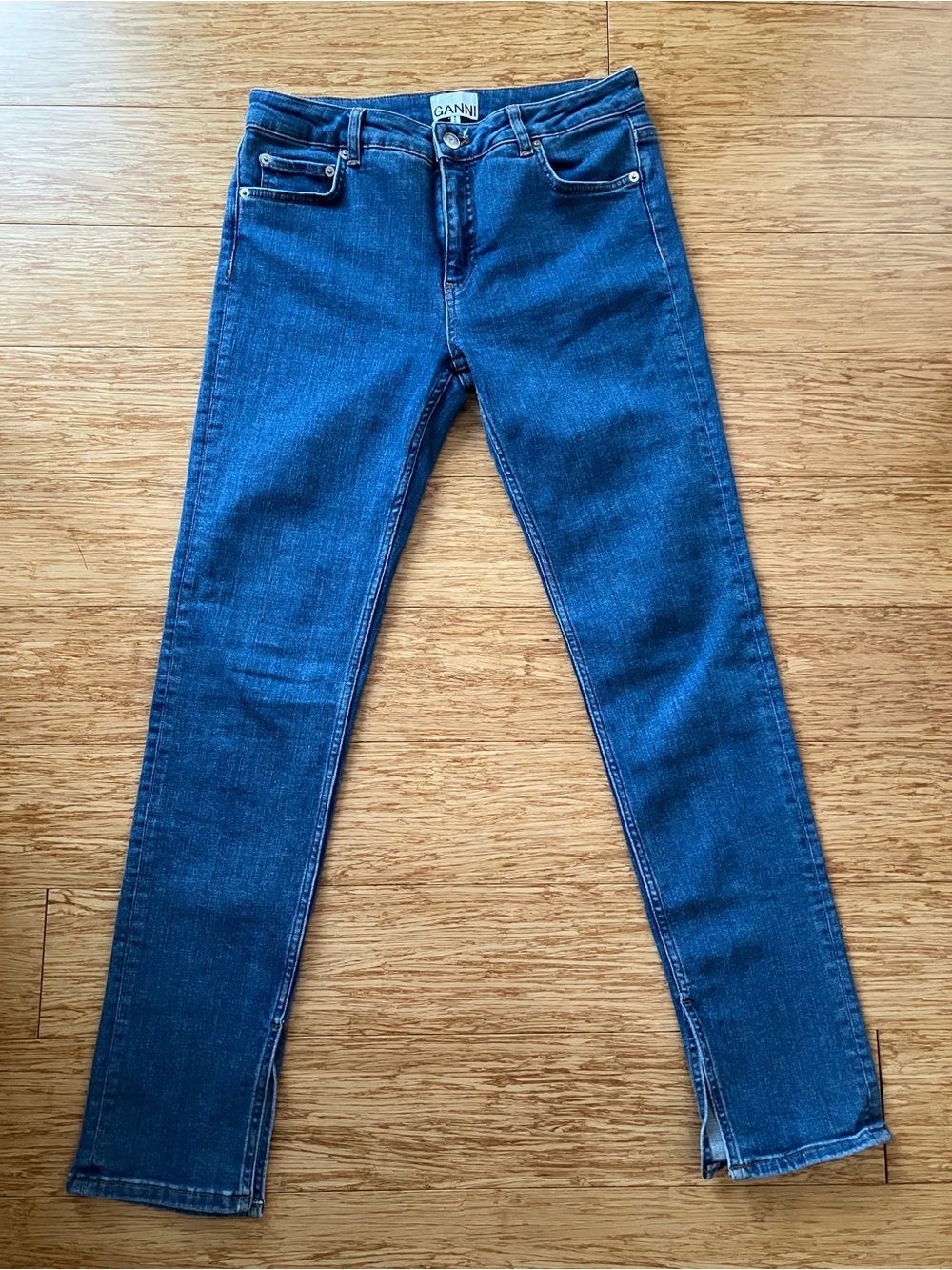 Ganni split hem skinny blue jean